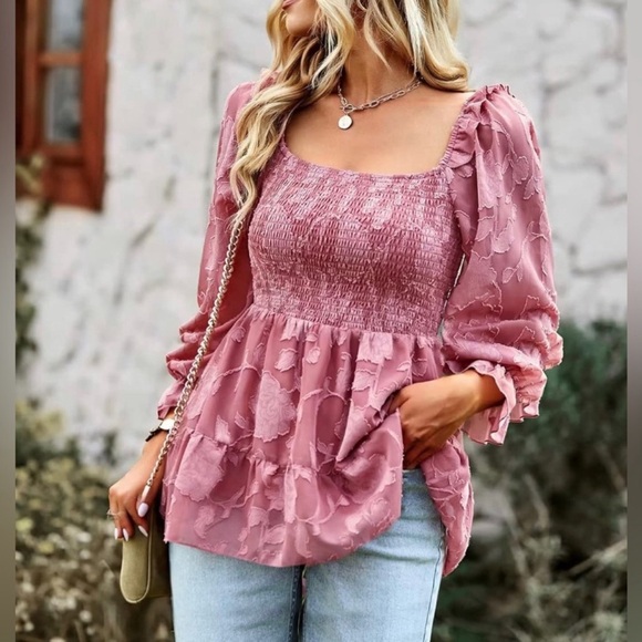Tops - 🩷 UINOLO Chiffon Square Neck, Ruffle Blouse